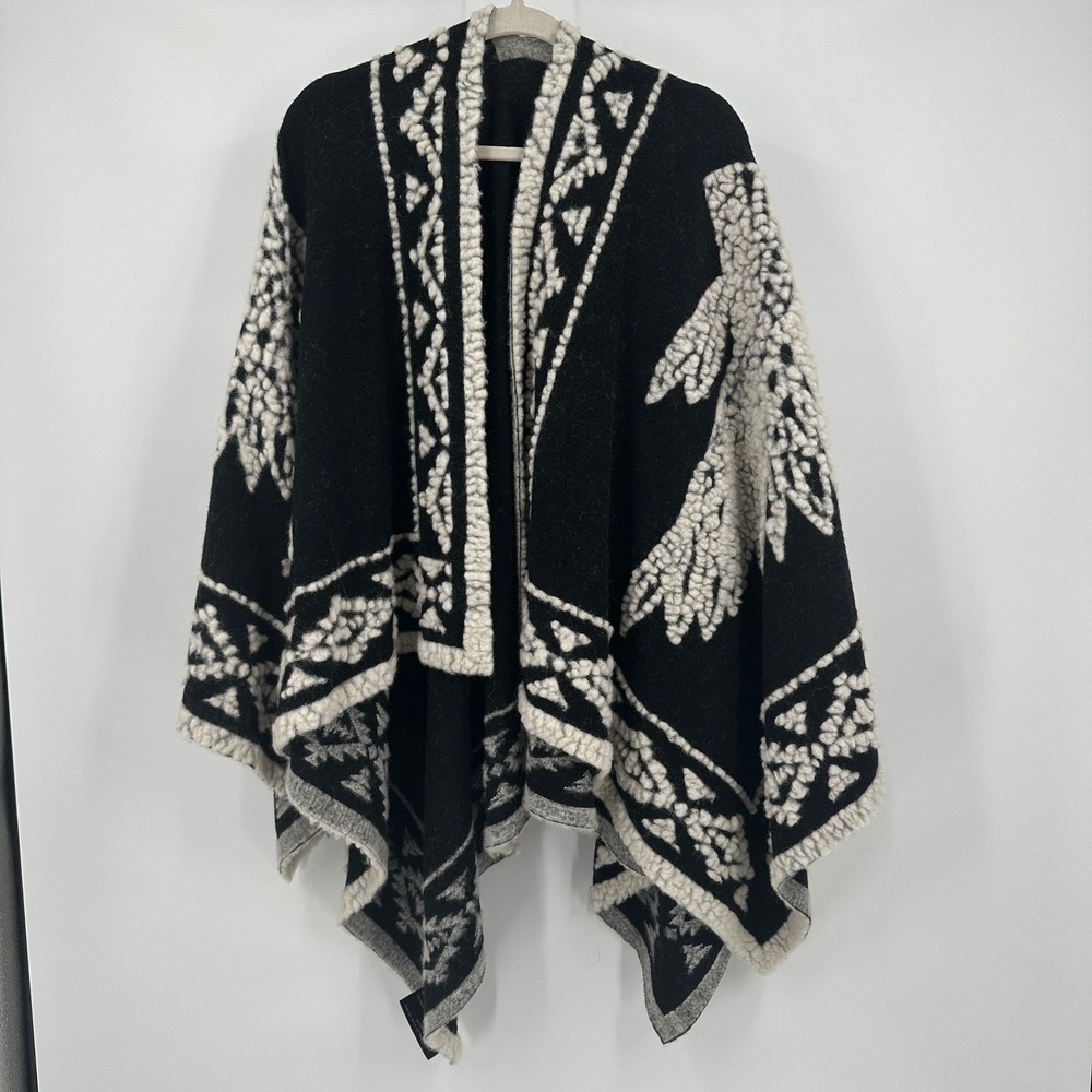 Ryan Michael Womens Wool Blend‎ Poncho Wrap Southwestern Boho Lodgecore Italy